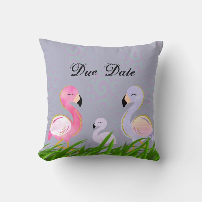 Baby Due Date Personalised Flamingo Cushion (Front)