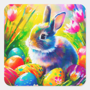 Baby Easter Bunny Painting-91451 Square Sticker