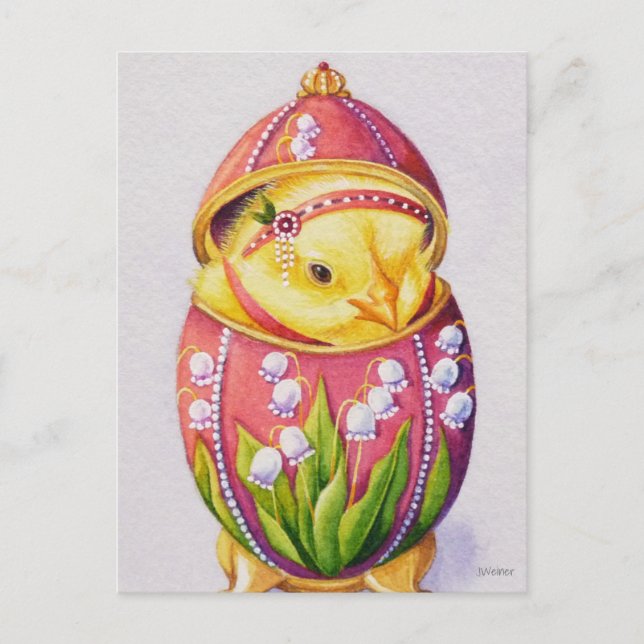 Baby Easter Flapper Chick Pink Egg Watercolor Art Postcard (Front)