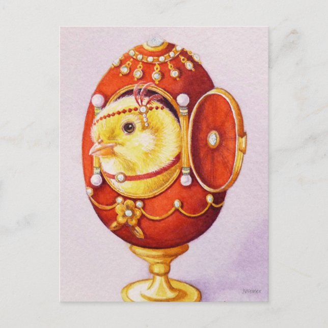 Baby Easter Flapper Chick Red Egg Watercolor Art Postcard (Front)