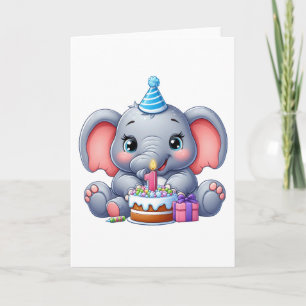 Baby Elephant 1st Birthday Card