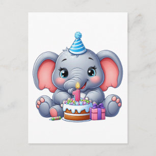 Baby Elephant 1st Birthday Holiday Postcard