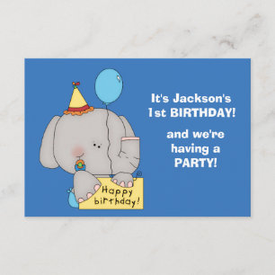 Baby Elephant 1st Birthday Party Invitation