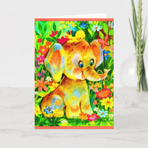 baby elephant and bird card
