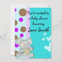 Baby Elephant and Butterflies Shower Invitation
