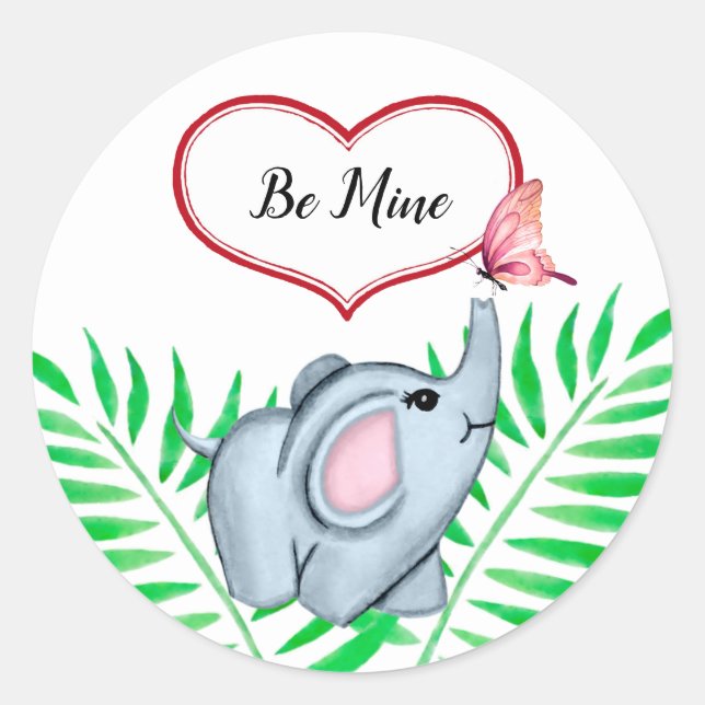 Baby Elephant And Butterfly Sticker (Front)