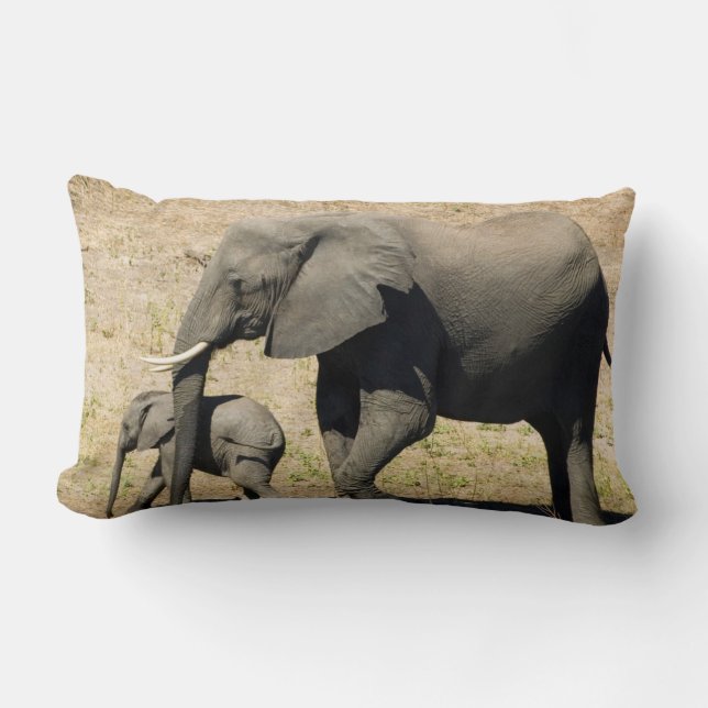 Baby Elephant And Mother Lumbar Cushion (Front)