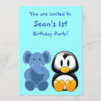 Baby Elephant and Penguin Baby Shower Invitation