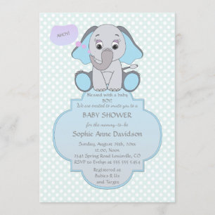 Baby Elephant Baby Boy Baby Shower Invite