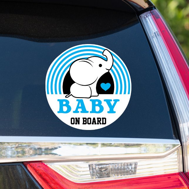 Baby Elephant Baby On Board Car Sticker - Blue (Creator Uploaded)