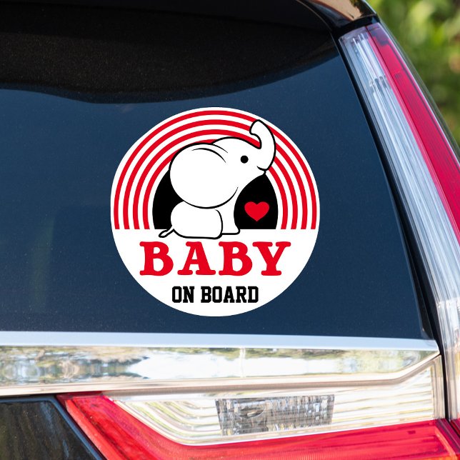 Baby Elephant Baby On Board Car Sticker - Red (Creator Uploaded)