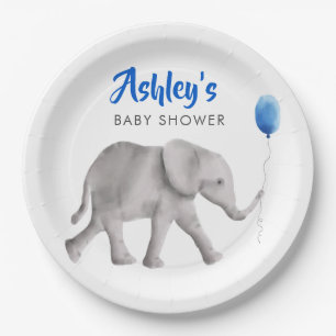 Baby Elephant Baby Shower, Elephant & Blue Balloon Paper Plate