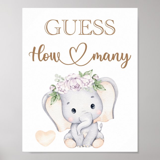 Baby Elephant Baby Shower Guess How Many  Poster (Front)