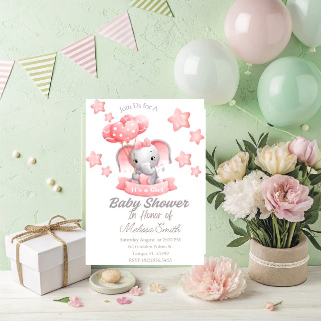 Baby Elephant Baby Shower Invitation (Customize this cute it;s a girl baby elephant for your soon coming baby shower. )