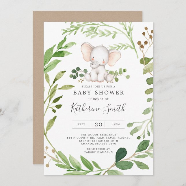 Baby Elephant Baby Shower Invitation (Front/Back)