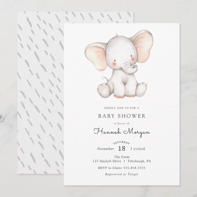 Baby Elephant baby shower invitation (Front/Back)