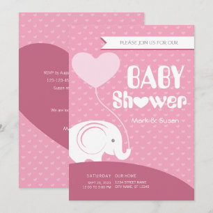 Baby Elephant Baby Shower Invitation for Baby Girl