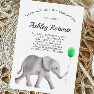 Baby Elephant Baby Shower Invitation, Green & Grey Invitation