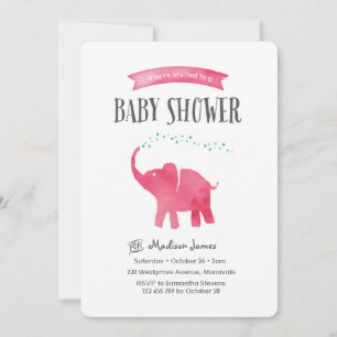 Baby Elephant Baby Shower Invitation pink
