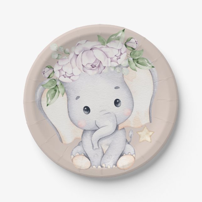 Baby Elephant Baby Shower Paper Plate (Front)