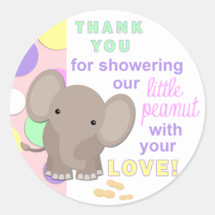 Baby Elephant Baby Shower Sticker Pink