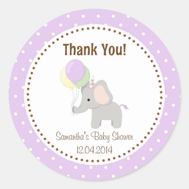 Baby Elephant Baby Shower Sticker Purple (Front)