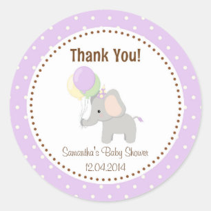 Baby Elephant Baby Shower Sticker Purple