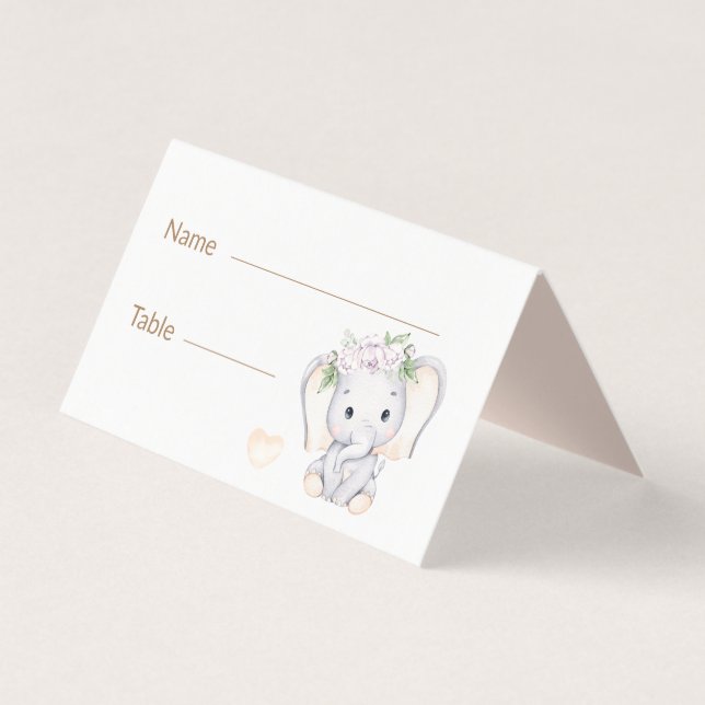 Baby Elephant Baby Shower Table Cards (Front)