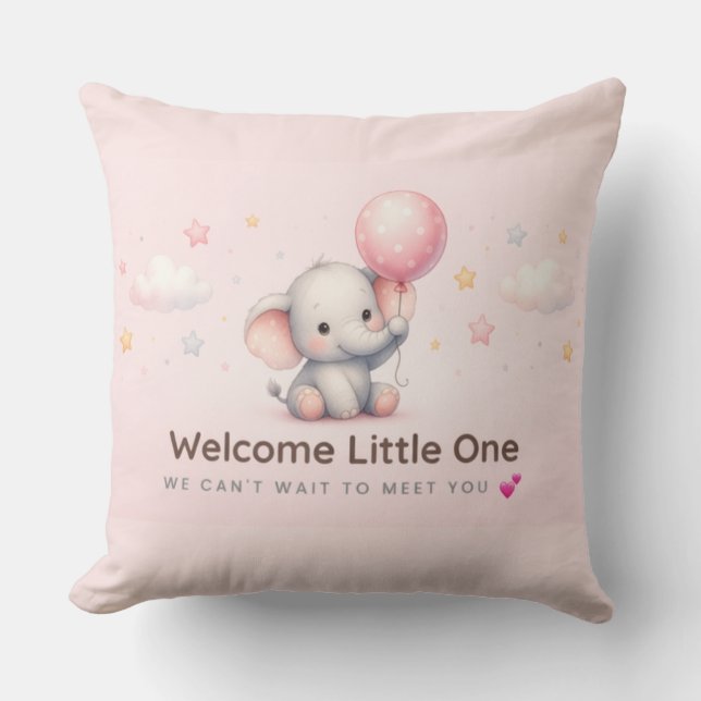 Baby Elephant Baby Shower Throw Pillow (Front)