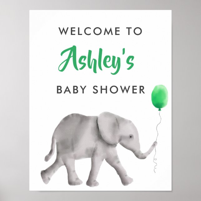 Baby Elephant Baby Shower Welcome Sign Poster (Front)