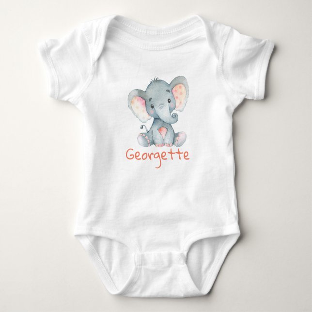 Baby Elephant Baby t-Shirt personalised monogram Bodysuit (Front)