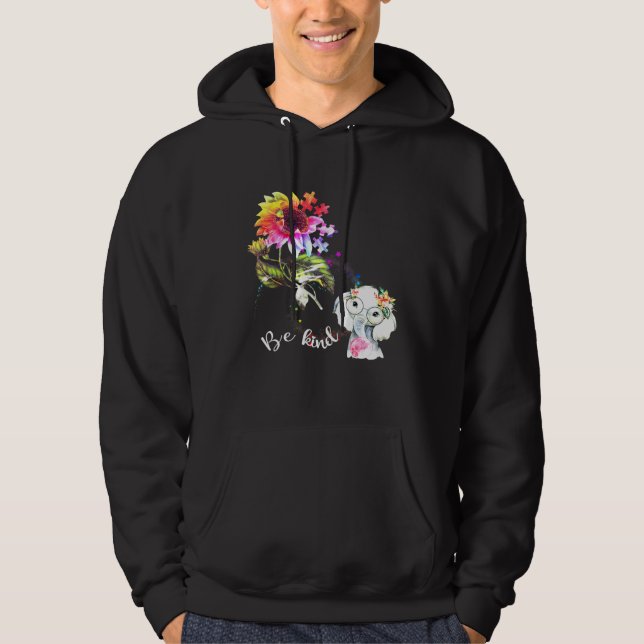 Baby Elephant Be Kind Colourful Sunflower Autism A Hoodie (Front)