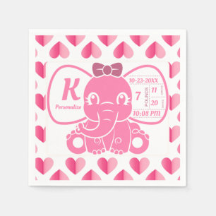Baby Elephant Birth Announcement Pink Girl Napkin