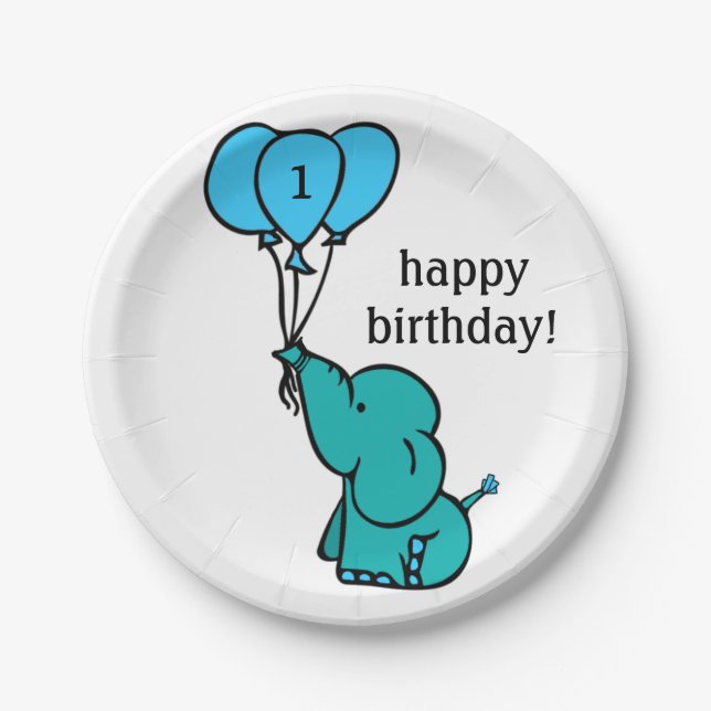 Baby Elephant - Birthday Plates - Customisation (Front)