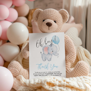 Baby Elephant & Blue Balloon Baby Shower Thank You Card