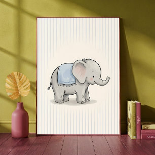 Baby Elephant Blue Blanket Nursery Wall Art Poster