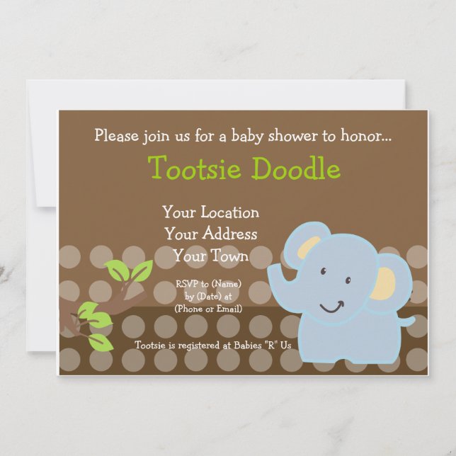 Baby Elephant Blue Boy Baby Shower Sprinkle Invitation (Front)