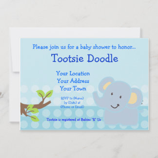 Baby Elephant Blue Boy Baby Shower Sprinkle Invitation