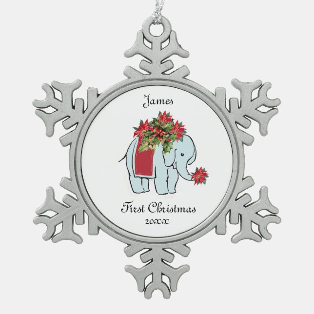Baby Elephant blue First christmas ornament (Front)