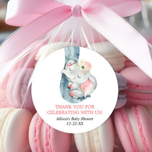 Baby elephant blush pink favour stickers