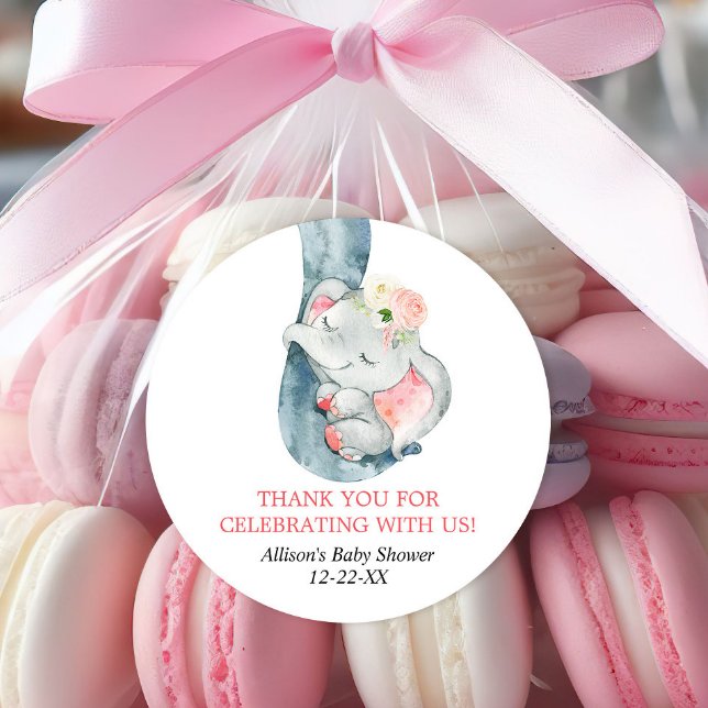 Baby elephant blush pink favour stickers (Creator Uploaded)