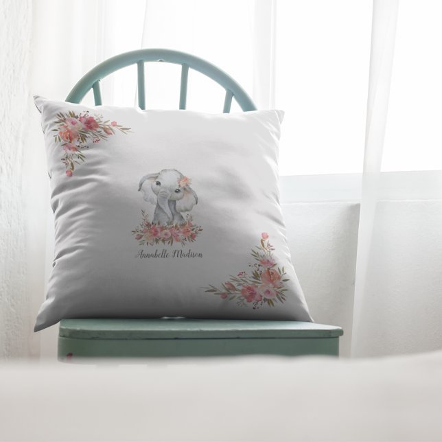 Baby Elephant Boho Chic Watercolor Cushion (Creator Uploaded)