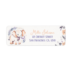 Baby Elephant Boho Floral Design - Return Address Label