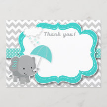 Baby Elephant Boy Baby Shower Teal Thank You Card