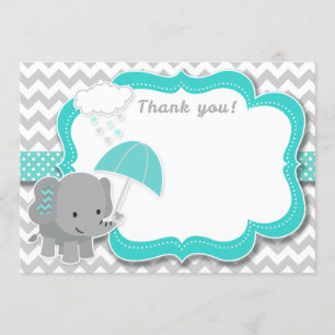 Baby Elephant Boy Baby Shower Teal Thank You Card
