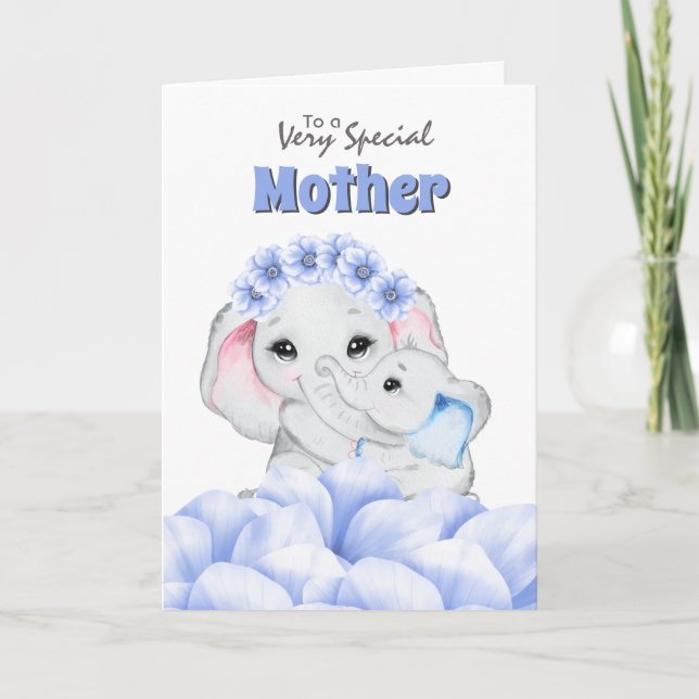 Baby elephant boy mothers day floral card (Front)
