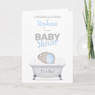 Baby Elephant Bubble Bath Boy Baby Shower Card