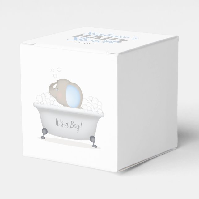 Baby Elephant Bubble Bath Boy Baby Shower Favour Box (Front Side)