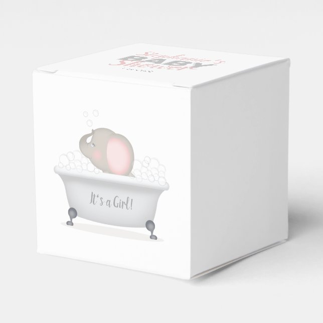 Baby Elephant Bubble Bath Girl Baby Shower Favour Box (Front Side)