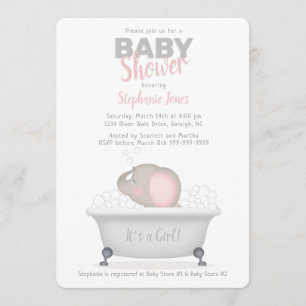 Baby Elephant Bubble Bath Girl Baby Shower Invitation